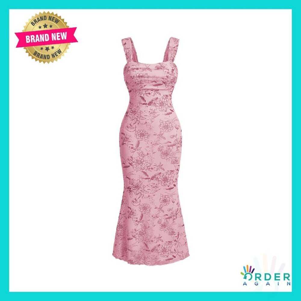 Floral Ruched Midi Dress Elegant Formal Wedding Guest Cocktail Party